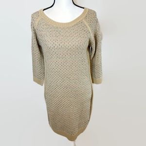 Pink Rose Sweater Dress tan pink Tunic L